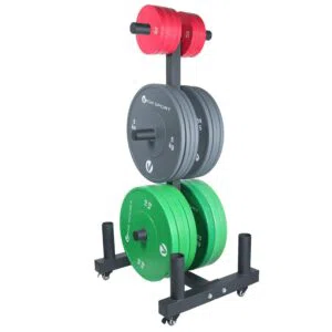 Suporte para discos e barras olímpicas com rodas