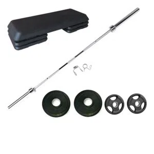 Kit de Barra Olímpica de Musculação com Discos e Step